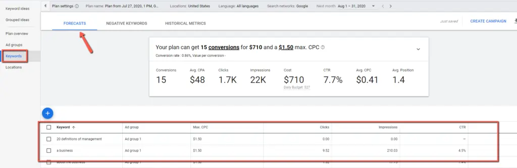 Google Keyword Planner Adword